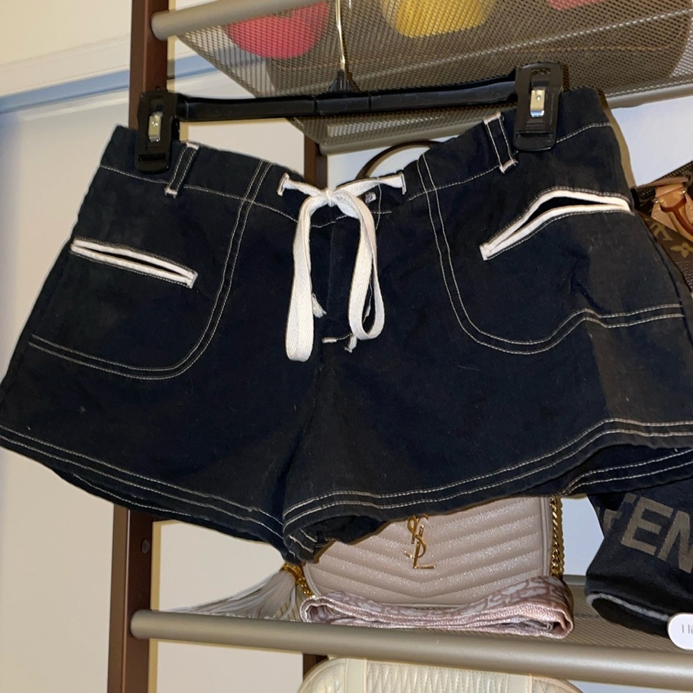 Black Shorts with Cream Tie